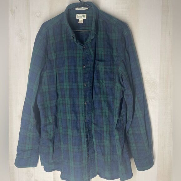 L.L. Bean blue and green long sleeve flannel‎ button front shirt, size XL tall - Picture 1 of 10